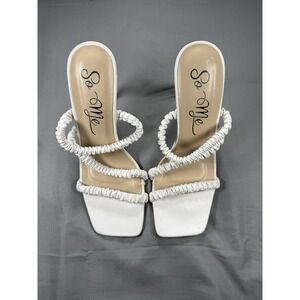 So Me‎ Women's White Ruched Strap High Heel Sandals Square Toe Size 7.5